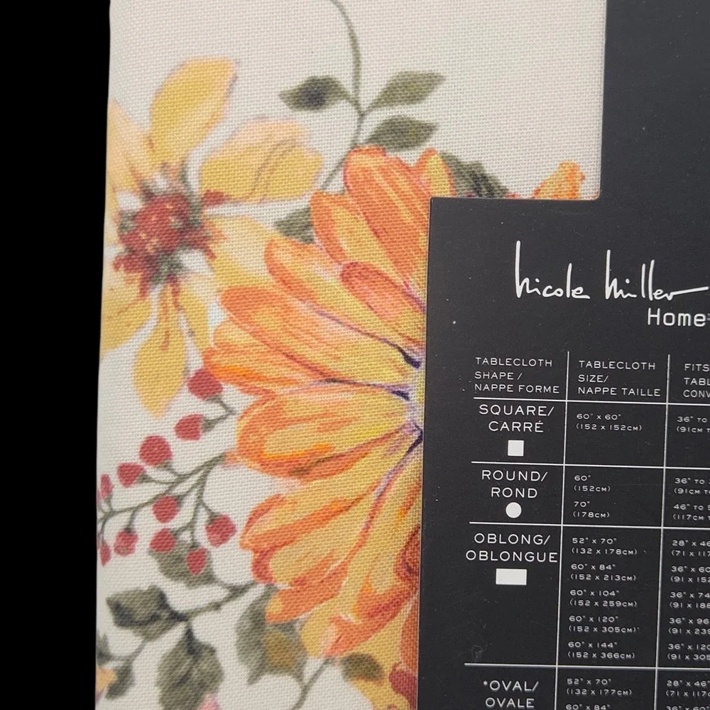 Nicole Miller Summer Autumn Floral Tablecloth 60x84in Oblong Multi‎